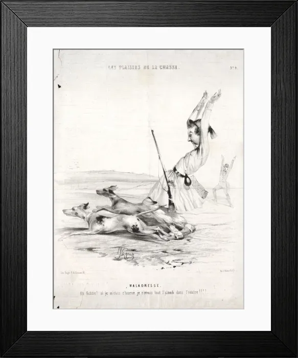 Framed Print : Les Plaisirs de la chasse: Maladresse, 1842. Creator: Alade Joseph Lorentz (French Framed Print : Les Plaisirs de la chasse: Maladresse, 1842. Creator: Alade Joseph Lorentz (French
