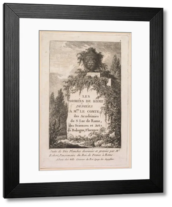 Framed Print : Les Soirees de Rome: Title Page, 1763-1764. Creator: Hubert Robert (French, 1733-1808) Framed Print : Les Soirees de Rome: Title Page, 1763-1764. Creator: Hubert Robert (French, 1733-1808)