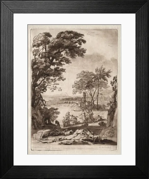 Framed Print : Liber Veritatis: No. 47, A River Scene with the Finding of Moses, 1774. Creator: Richard Earlom Framed Print : Liber Veritatis: No. 47, A River Scene with the Finding of Moses, 1774. Creator: Richard Earlom
