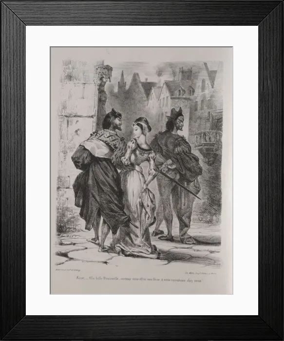 Framed Print : Illustrations for Faust: Faust seeks to allure Marguerite, 1828. Creator: Eugene Delacroix Framed Print : Illustrations for Faust: Faust seeks to allure Marguerite, 1828. Creator: Eugene Delacroix