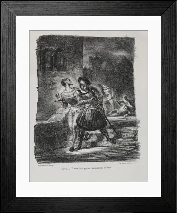 Framed Print : Illustrations for Faust: Mephistopheles and Faust flee after the duel, 1828 Framed Print : Illustrations for Faust: Mephistopheles and Faust flee after the duel, 1828