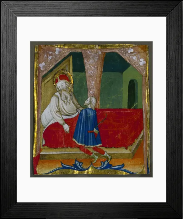 Framed Print : Initial T from a Choral Book with Isaac and Esau, c. 1460-1470. Creator: Bartolomeo da Gallarate Framed Print : Initial T from a Choral Book with Isaac and Esau, c. 1460-1470. Creator: Bartolomeo da Gallarate