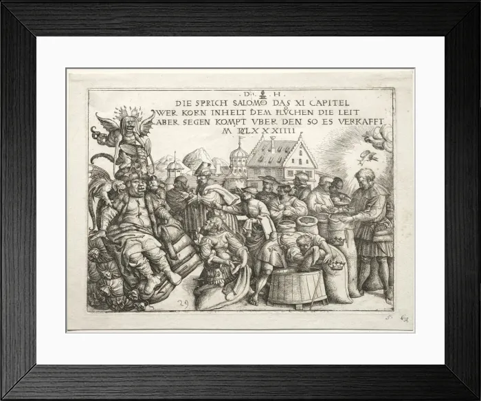 Framed Print : Illustration to proverbs XI (The Hoarders of Grain). Creator: Daniel I Hopfer (German, c Framed Print : Illustration to proverbs XI (The Hoarders of Grain). Creator: Daniel I Hopfer (German, c