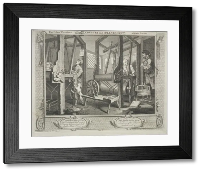 Framed Print : Industry and Idleness: The Fellow Prentices at their Looms, 1747. Creator: William Hogarth Framed Print : Industry and Idleness: The Fellow Prentices at their Looms, 1747. Creator: William Hogarth