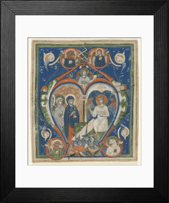 Framed Print : Initial A [ngelus Domini descendit] from an Antiphonary: The Three Marys at the Tomb, c1280-1300