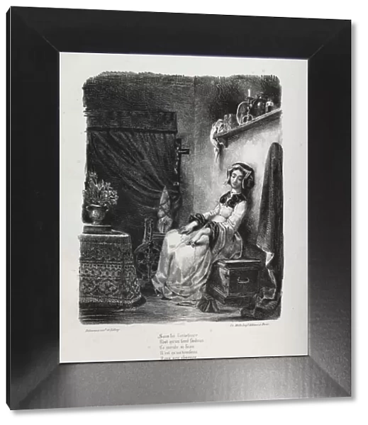 Illustrations for Faust: Marguerite with the wheel, 1828. Creator: Eugene Delacroix (French