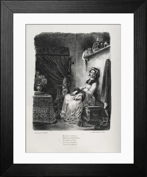 Framed Print : Illustrations for Faust: Marguerite with the wheel, 1828. Creator: Eugene Delacroix (French Framed Print : Illustrations for Faust: Marguerite with the wheel, 1828. Creator: Eugene Delacroix (French