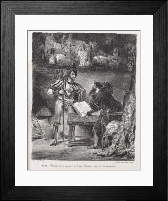 Framed Print : Illustrations for Faust: Mephistopheles visits Faust, 1828. Creator Framed Print : Illustrations for Faust: Mephistopheles visits Faust, 1828. Creator