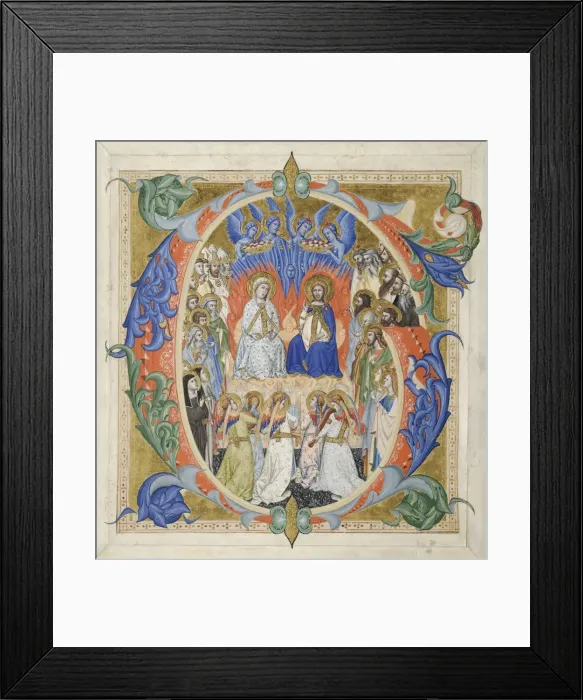 Framed Print : Initial G[audeamus omnes] from a Gradual: The Court of Heaven, 1371-77