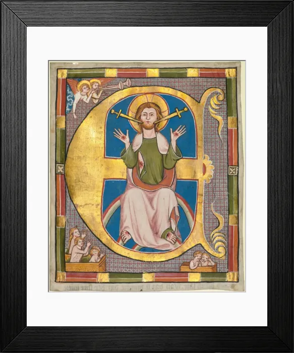 Framed Print : Initial E from a Municipal Law Book: The Last Judgment, c. 1330. Creator: Unknown Framed Print : Initial E from a Municipal Law Book: The Last Judgment, c. 1330. Creator: Unknown
