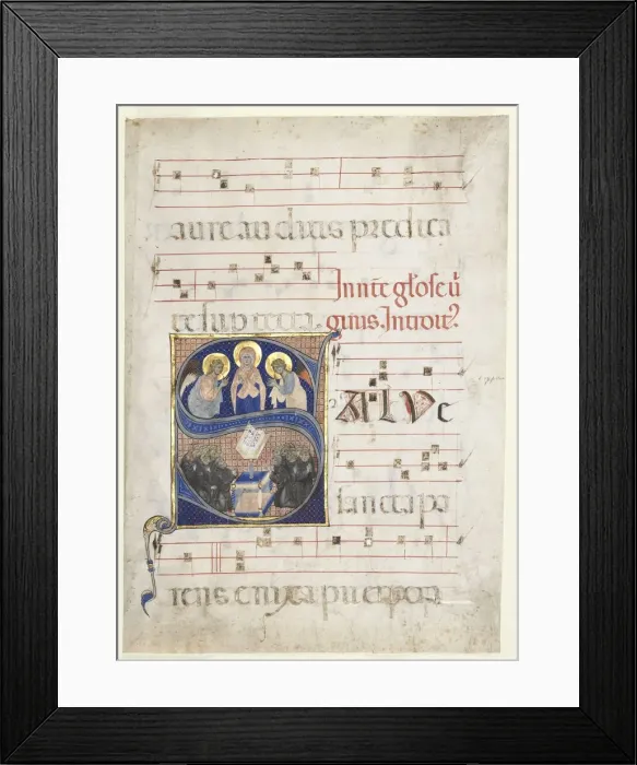 Framed Print : Initial S[alve sancta parens] with the Virgin Adored by Angels, and Singing Benedictine Monks