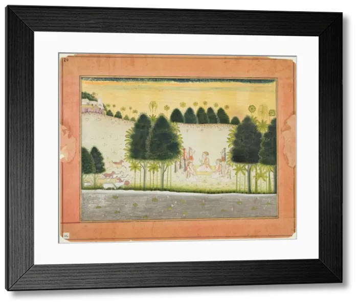 Framed Print : Page from a Bhagavata Purana: Nanda and the elders in council with the gopas, c. 1690-1700 Framed Print : Page from a Bhagavata Purana: Nanda and the elders in council with the gopas, c. 1690-1700