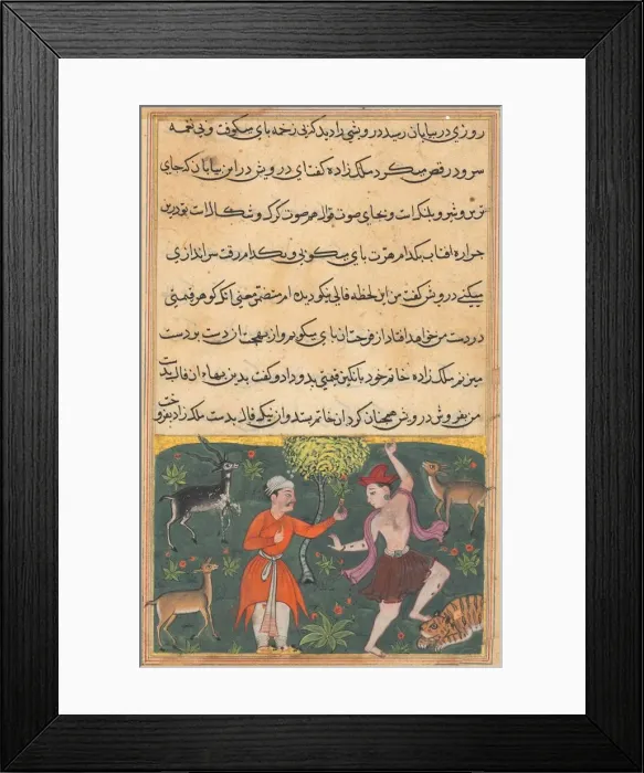 Framed Print : Page from Tales of a Parrot (Tuti-nama): Eighteenth night: The prince meets... c Framed Print : Page from Tales of a Parrot (Tuti-nama): Eighteenth night: The prince meets... c