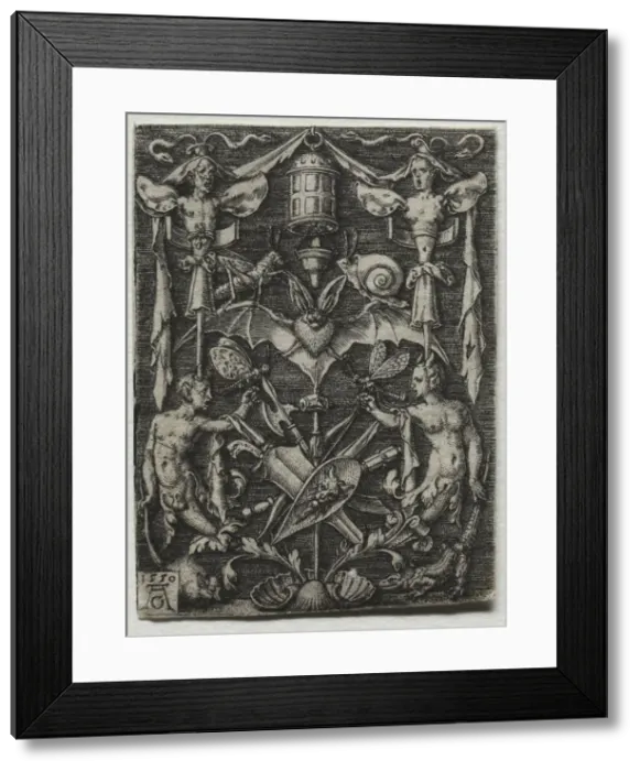 Framed Print : Ornament Design with a Bat in the Center, 1550. Creator: Heinrich Aldegrever (German Framed Print : Ornament Design with a Bat in the Center, 1550. Creator: Heinrich Aldegrever (German