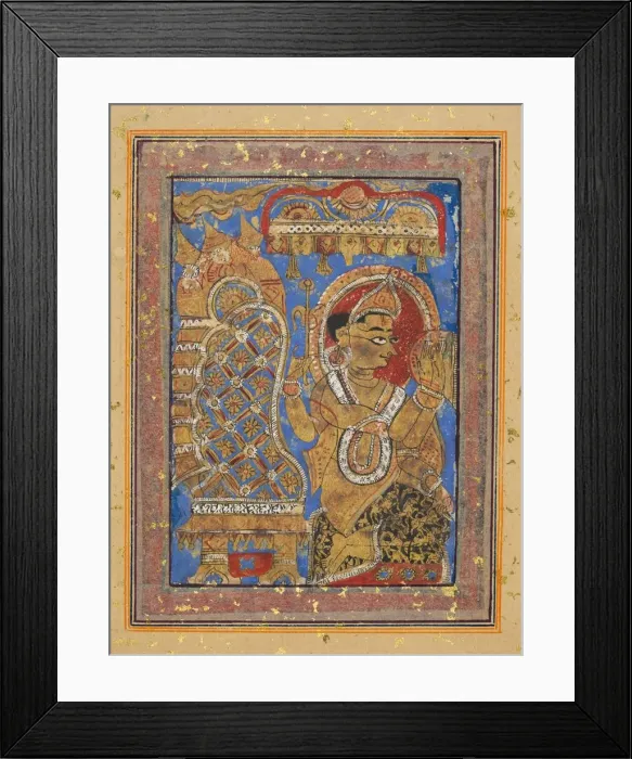Framed Print : Page from a Kalpa-sutra: Indra paying homage to Mahavira, early 16th century. Creator: Unknown Framed Print : Page from a Kalpa-sutra: Indra paying homage to Mahavira, early 16th century. Creator: Unknown