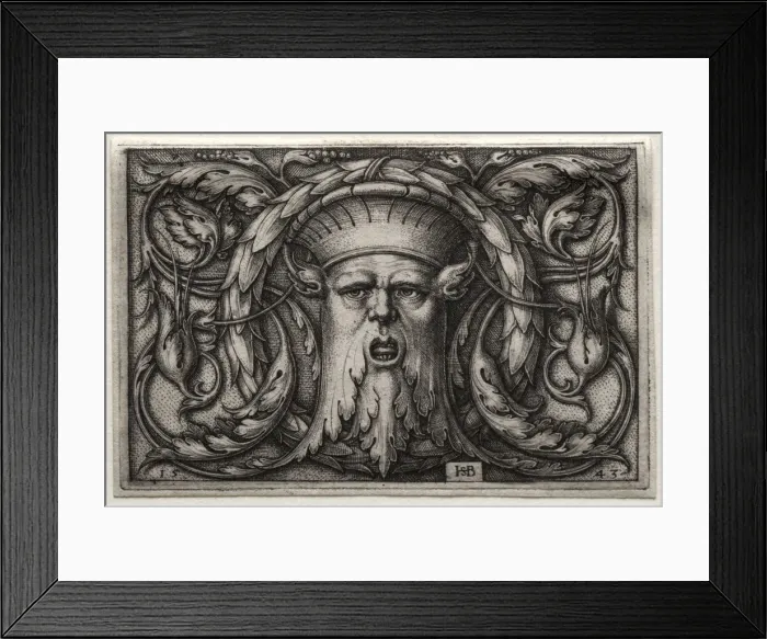 Framed Print : Ornament of Satyrs Head and Wreath, 1543. Creator: Hans Sebald Beham (German, 1500-1550) Framed Print : Ornament of Satyrs Head and Wreath, 1543. Creator: Hans Sebald Beham (German, 1500-1550)