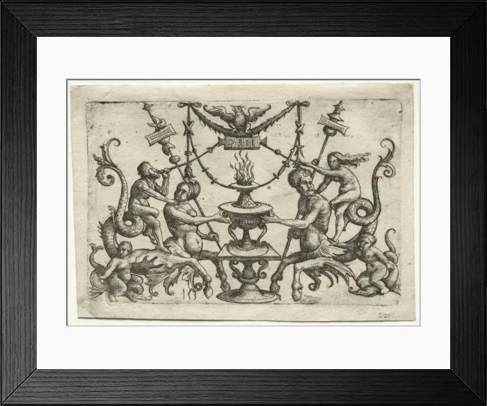 Framed Print : Ornament with Siren and Triton. Creator: Daniel I Hopfer (German, c. 1470-1536) Framed Print : Ornament with Siren and Triton. Creator: Daniel I Hopfer (German, c. 1470-1536)
