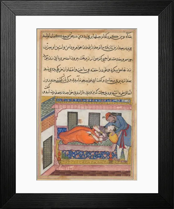 Framed Print : Page from Tales of a Parrot (Tuti-nama): Fortieth night: Shahr-Arais husband Framed Print : Page from Tales of a Parrot (Tuti-nama): Fortieth night: Shahr-Arais husband