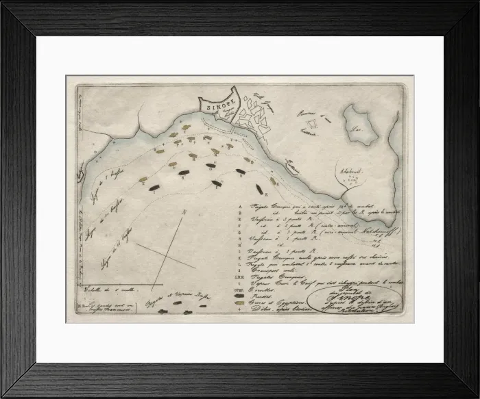 Framed Print : Map of the Battle of Sinope, 1853. Creator: Charles Meryon (French, 1821-1868) Framed Print : Map of the Battle of Sinope, 1853. Creator: Charles Meryon (French, 1821-1868)