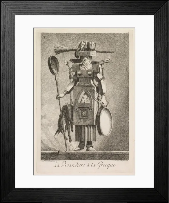 Framed Print : Mascarade a la Grecque: La Vivandiere a la Grecque (Plate 2), 1771 Framed Print : Mascarade a la Grecque: La Vivandiere a la Grecque (Plate 2), 1771
