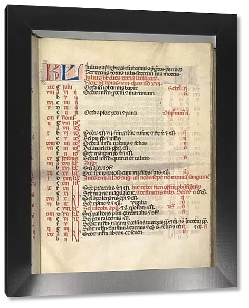 Missale: Fol. 6r: July Calendar Page, 1469. Creator: Bartolommeo Caporali (Italian, c
