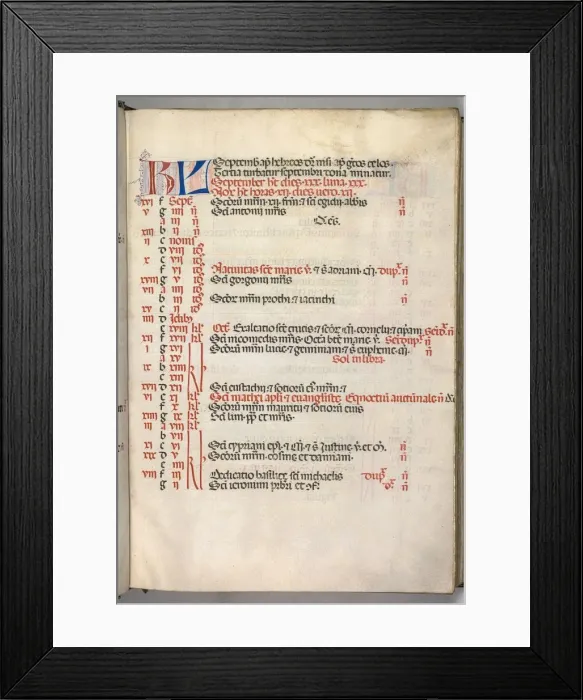 Framed Print : Missale: Fol. 7r: September Calendar Page, 1469. Creator: Bartolommeo Caporali (Italian, c Framed Print : Missale: Fol. 7r: September Calendar Page, 1469. Creator: Bartolommeo Caporali (Italian, c