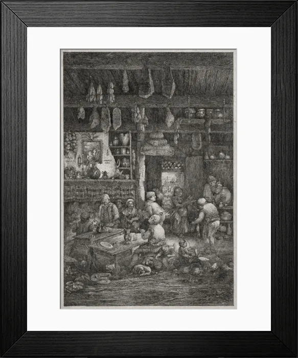 Framed Print : Moldavian Interior, 1856. Creator: Rodolphe Bresdin (French, 1822-1885) Framed Print : Moldavian Interior, 1856. Creator: Rodolphe Bresdin (French, 1822-1885)