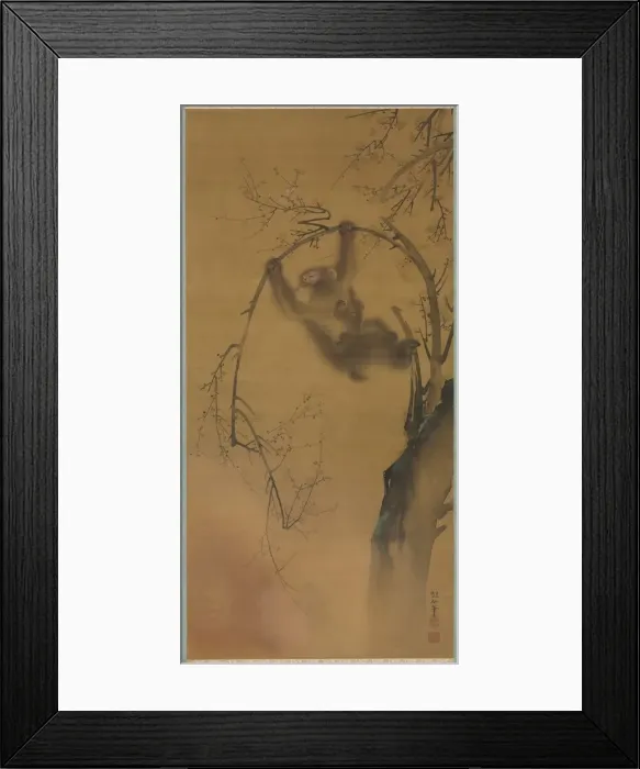 Framed Print : Monkeys in a Cherry Tree; Monkeys on a Rock Ledge, 1615-1868. Creator: Mori Sosen (Japanese Framed Print : Monkeys in a Cherry Tree; Monkeys on a Rock Ledge, 1615-1868. Creator: Mori Sosen (Japanese