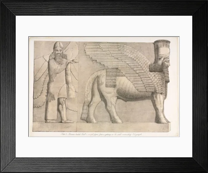 Framed Print : Monuments of Ninevah: Plate 3, Human-headed Bull and Winged Figure... 1853. Creator Framed Print : Monuments of Ninevah: Plate 3, Human-headed Bull and Winged Figure... 1853. Creator