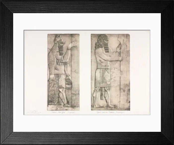 Framed Print : Monuments of Ninevah: Plate 6, Fish-god (Nimroud); Figure near an Entrance (Kouyunjik), 1853 Framed Print : Monuments of Ninevah: Plate 6, Fish-god (Nimroud); Figure near an Entrance (Kouyunjik), 1853