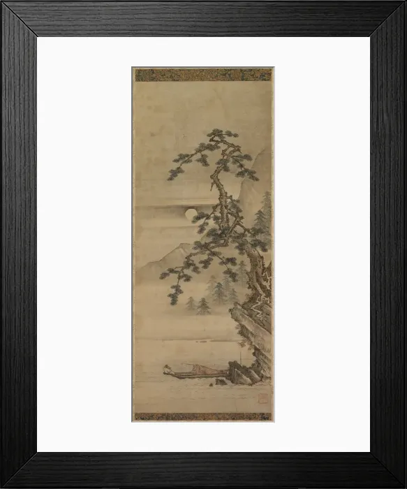 Framed Print : Moonlit Landscape of Pine Tree with Old Man in Boat, Muromachi period, 1392-1573. Creator Framed Print : Moonlit Landscape of Pine Tree with Old Man in Boat, Muromachi period, 1392-1573. Creator