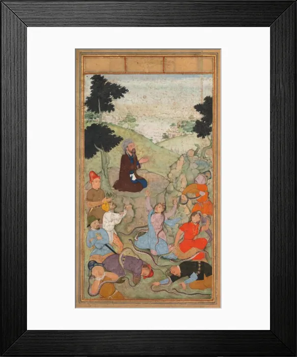 Framed Print : Moses praying to end the serpents attack on the Israelites, from a Mir at al-quds Framed Print : Moses praying to end the serpents attack on the Israelites, from a Mir at al-quds