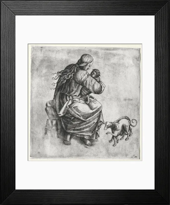 Framed Print : Mother and Child with Two Dogs, late 1400s. Creator: Unknown Framed Print : Mother and Child with Two Dogs, late 1400s. Creator: Unknown