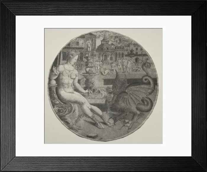 Framed Print : Naked Woman and a Dragon, 1523. Creator: Allaert Claesz (Netherlandish, fl. 1508-1534) Framed Print : Naked Woman and a Dragon, 1523. Creator: Allaert Claesz (Netherlandish, fl. 1508-1534)