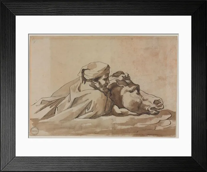 Framed Print : Man Clutching a Horse in Water, after Poussins Deluge (recto); Compositional Study? Framed Print : Man Clutching a Horse in Water, after Poussins Deluge (recto); Compositional Study?