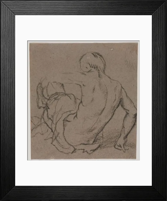 Framed Print : Man Seated on the Ground, Seen from Behind (recto); Sketch (verso), 1500s. Creator: Unknown Framed Print : Man Seated on the Ground, Seen from Behind (recto); Sketch (verso), 1500s. Creator: Unknown