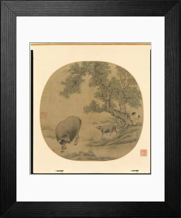Framed Print : Man, Buffalo, and Calf, 1205 or 1265. Creator: Li You (Chinese, 1200s) Framed Print : Man, Buffalo, and Calf, 1205 or 1265. Creator: Li You (Chinese, 1200s)