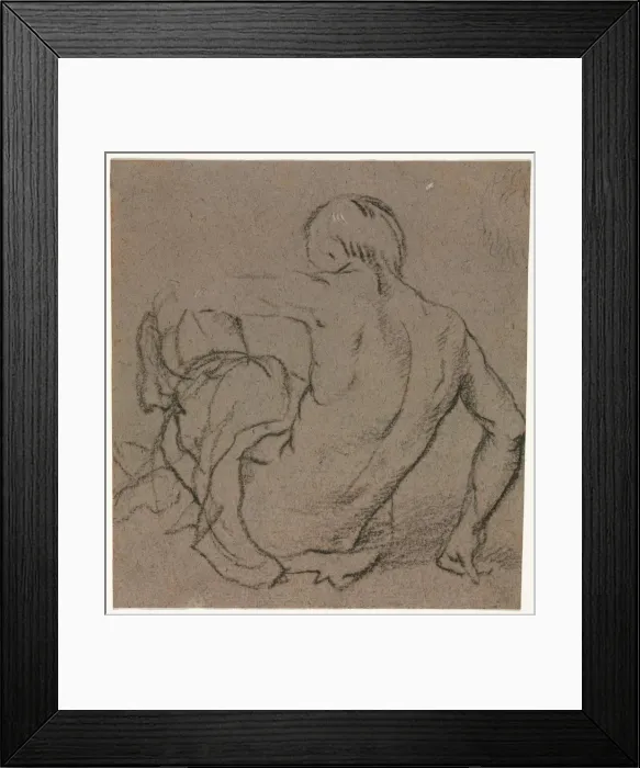 Framed Print : Man Seated on the Ground, Seen from Behind (recto), 1500s. Creator: Unknown Framed Print : Man Seated on the Ground, Seen from Behind (recto), 1500s. Creator: Unknown