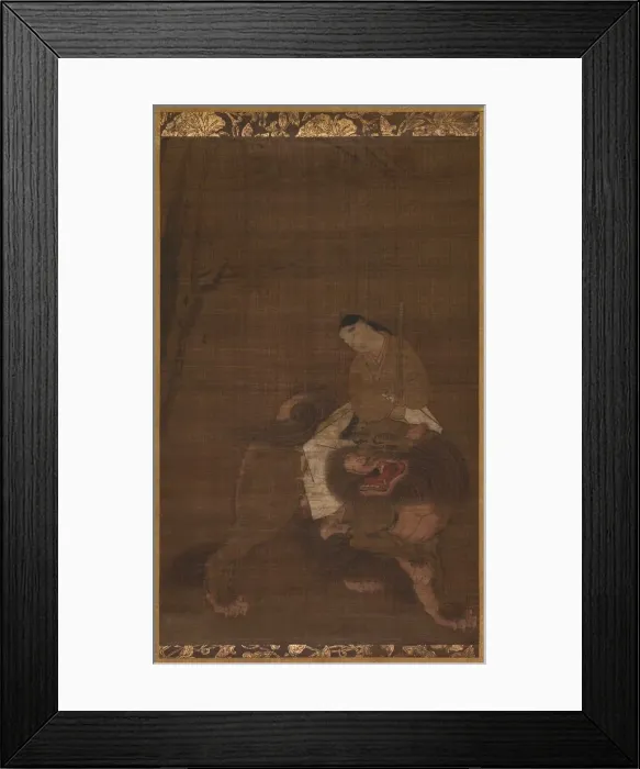 Framed Print : Monju as a Child Riding on a Lion, 1392-1573. Creator: Unknown Framed Print : Monju as a Child Riding on a Lion, 1392-1573. Creator: Unknown