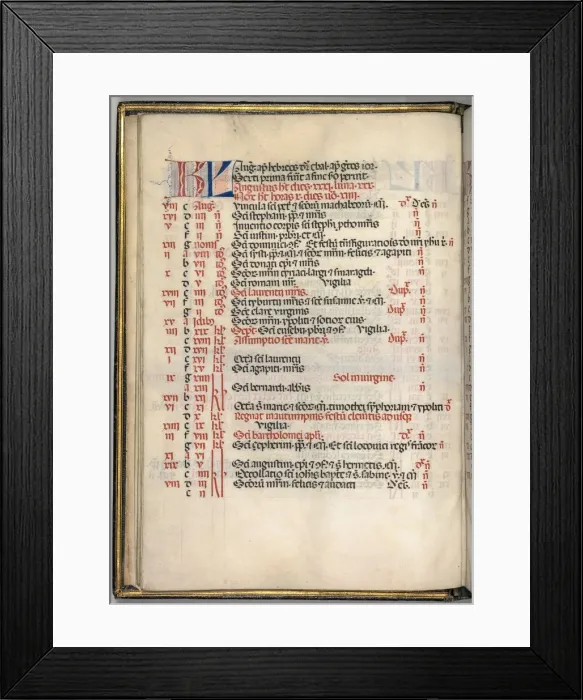 Framed Print : Missale: Fol. 6v: August Calendar Page, 1469. Creator: Bartolommeo Caporali (Italian, c Framed Print : Missale: Fol. 6v: August Calendar Page, 1469. Creator: Bartolommeo Caporali (Italian, c