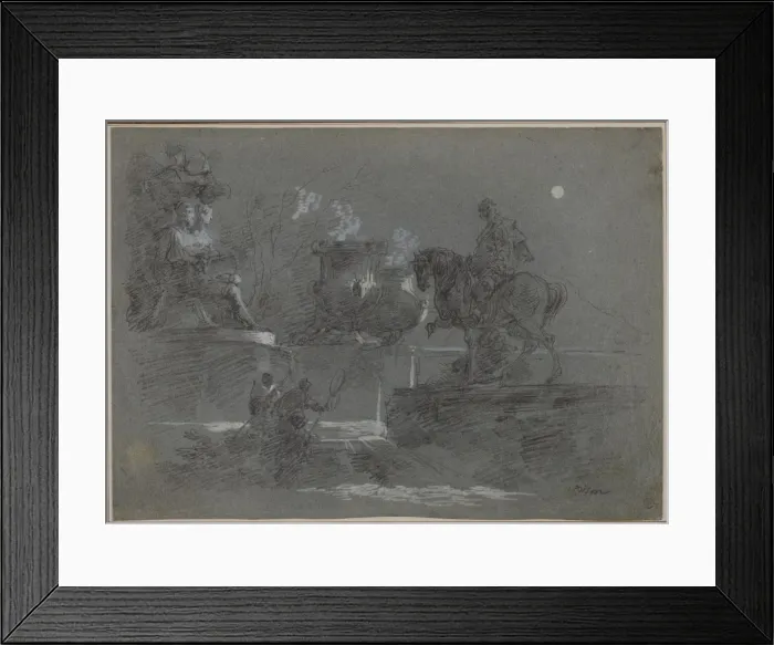 Framed Print : Monumental Sculpture in a Moonlit Park, c. 1842?. Creator: Giuseppe Bernardino Bison (Italian Framed Print : Monumental Sculpture in a Moonlit Park, c. 1842?. Creator: Giuseppe Bernardino Bison (Italian