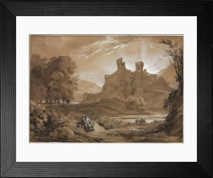 Framed Print : Landscape with Castle and Shepherds, 1814. Creator: Achille Etna Michallon (French, 1796-1822) Framed Print : Landscape with Castle and Shepherds, 1814. Creator: Achille Etna Michallon (French, 1796-1822)