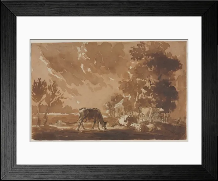Framed Print : Landscape with Cattle (recto) Cattle (verso), second or last third 1800s. Creator Framed Print : Landscape with Cattle (recto) Cattle (verso), second or last third 1800s. Creator