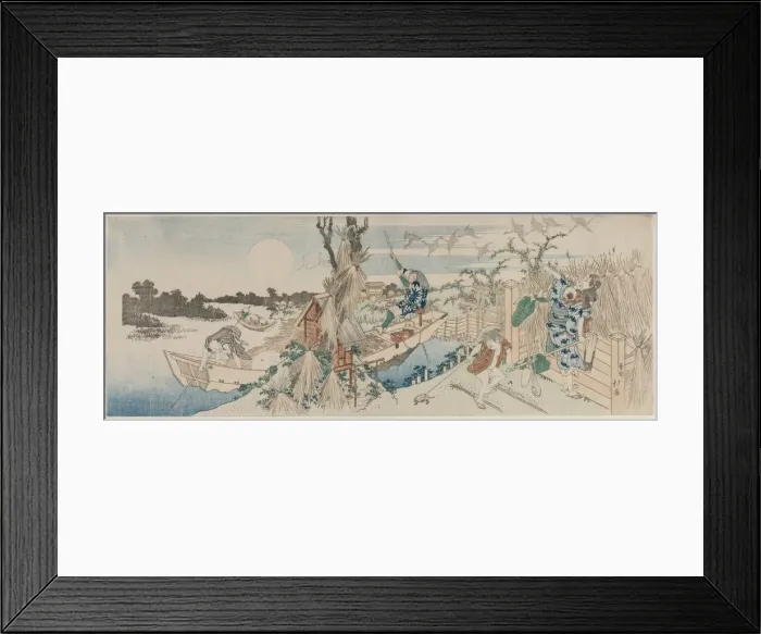 Framed Print : Landscape with Ferry Boat, Geese and Full Moon, early 1830s. Creator: Totoya Hokkei (Japanese Framed Print : Landscape with Ferry Boat, Geese and Full Moon, early 1830s. Creator: Totoya Hokkei (Japanese
