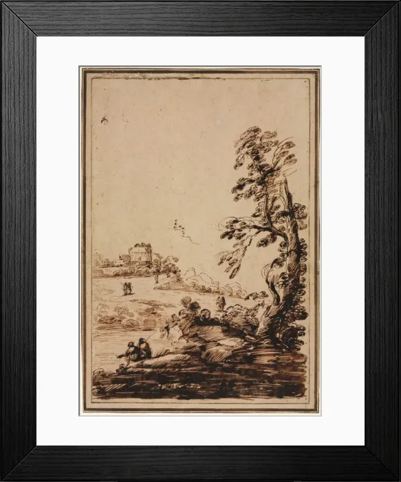 Framed Print : Landscape with Small Group of Buildings, second half 1700s. Creator: Guercino (Italian Framed Print : Landscape with Small Group of Buildings, second half 1700s. Creator: Guercino (Italian