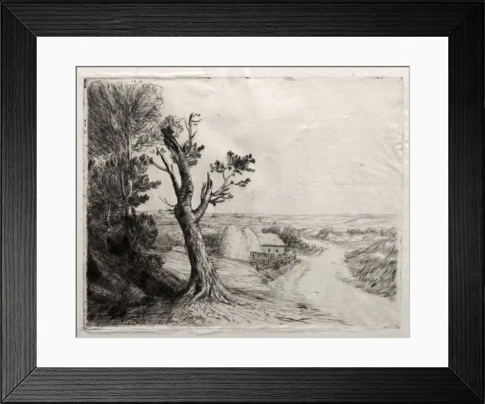Framed Print : Landscape with Strawstacks. Creator: Alphonse Legros (French, 1837-1911) Framed Print : Landscape with Strawstacks. Creator: Alphonse Legros (French, 1837-1911)