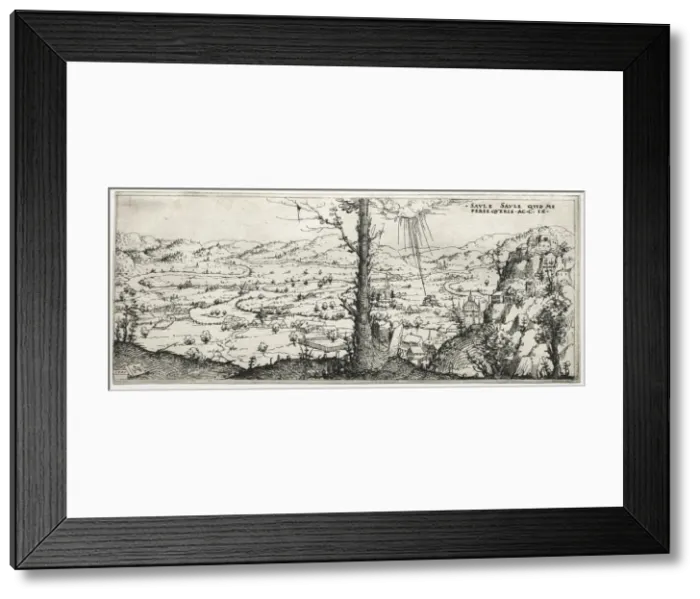 Framed Print : Landscape with the conversion of saulus, 1545. Creator: Augustin Hirschvogel (German, 1503-1553)