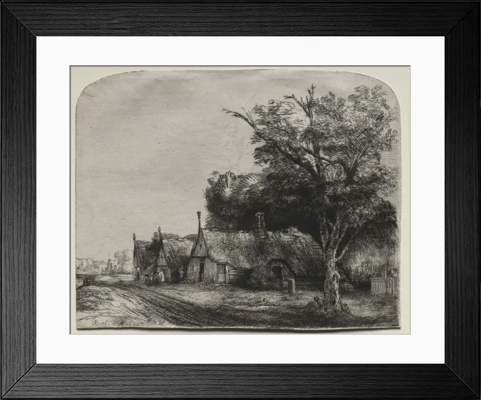 Framed Print : Landscape with Three Gabled Cottages beside a Road, 1650. Creator: Rembrandt van Rijn (Dutch Framed Print : Landscape with Three Gabled Cottages beside a Road, 1650. Creator: Rembrandt van Rijn (Dutch