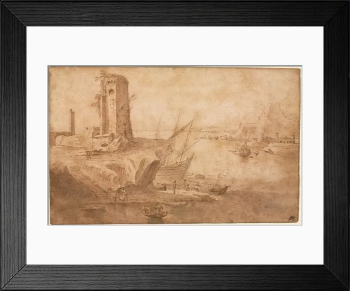 Framed Print : Landscape with Tower at Seashore, 1600-1614(?). Creator: Filippo Napoletano (Italian, c Framed Print : Landscape with Tower at Seashore, 1600-1614(?). Creator: Filippo Napoletano (Italian, c