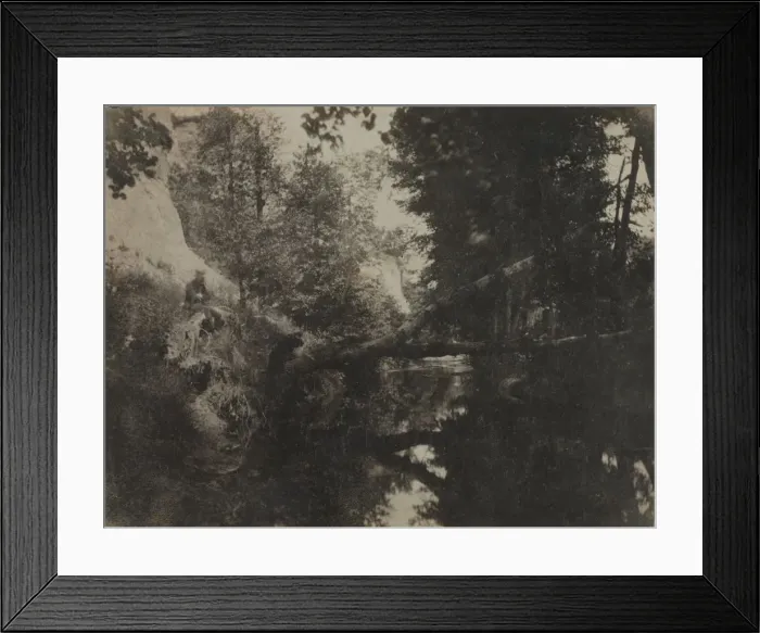 Framed Print : Landscape with Seated Figure on Stream Bank, c. 1856. Creator: Frank Chauvassaignes (French) Framed Print : Landscape with Seated Figure on Stream Bank, c. 1856. Creator: Frank Chauvassaignes (French)